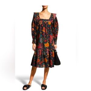Farm Rio Black Animal Sky Midi Dress